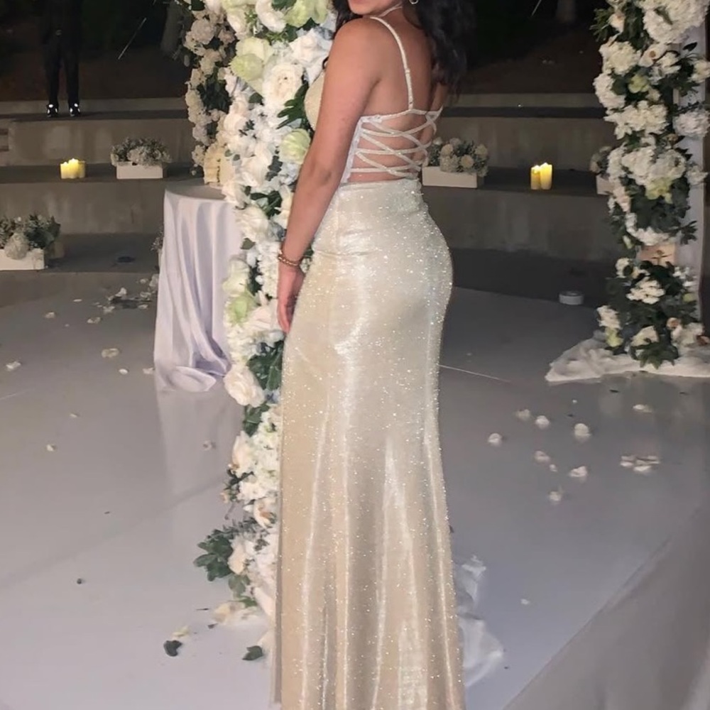 Gold sparkly evening gown backless